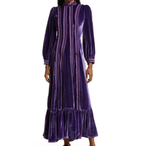 Lisou GIGI Ruffle Long Sleeve Velvet Dress Deep Purple Women's Size 6 NWT - Picture 1 of 12